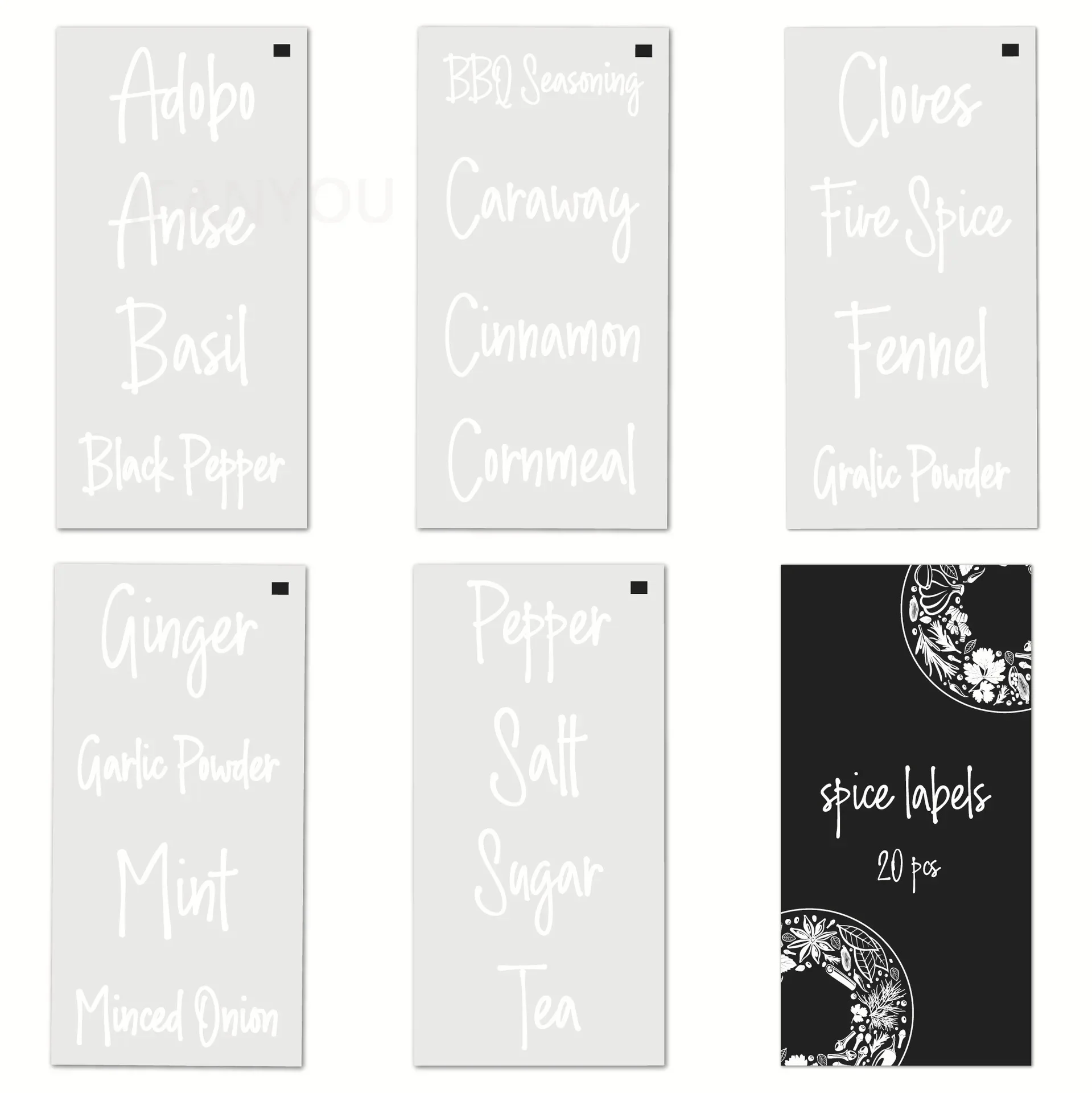 5PCS Black White Spice Stickers UV Transfer English Waterproof Anti-oil Food Jar Seasoning Bottle Label Pantry Organization Tags