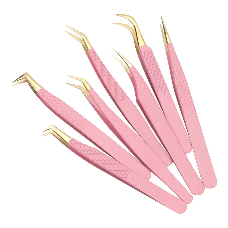 

1 Pcs Eyelash Extension Tweezers Clip Lash Tweezer Makeup Stainless Steel Professional Volume Eyebrow Eyelash Pink Tweezers
