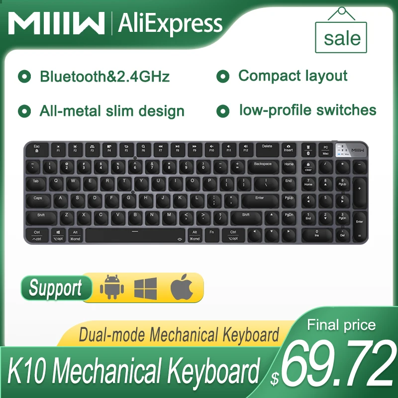 MIIIW K10 Двухрежимная Низкопрофильная ультратонкая механическая клавиатура Pro