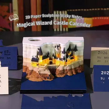Calendario da tavolo mistico 3D Pop-Up Castle Pianificatore mensile 2025 Organizzatore annuale Note adesive per l'elenco di cose da fare Decorazioni per ufficio/scrivania di casa