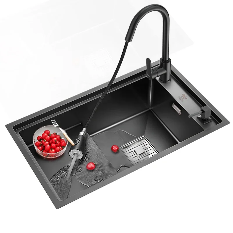 

Black Nano Sink Large Single Slot Kitchen 304 Stainless Steel Wash Vegetable Basin Household Dishwashing Sink