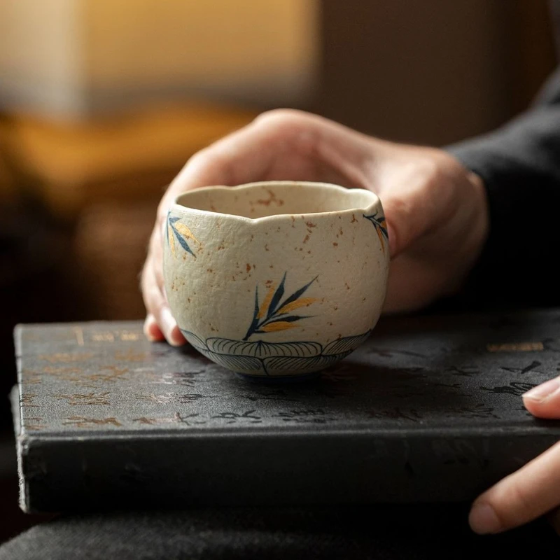 Caramel Glaze Hand-painted Bamboo Gaiwan Retro Tea Tureen Tea Bowl With Lid Kit Tea Maker Cover Bowl Chinese Tea Set Gift