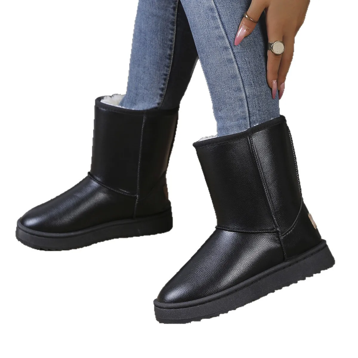 Waterproof Platform Snow Boots Women Plus Size 36-42 Non Slip Mid Calf Boots Woman Comfort Warm Long Plush Winter Booties Mujer