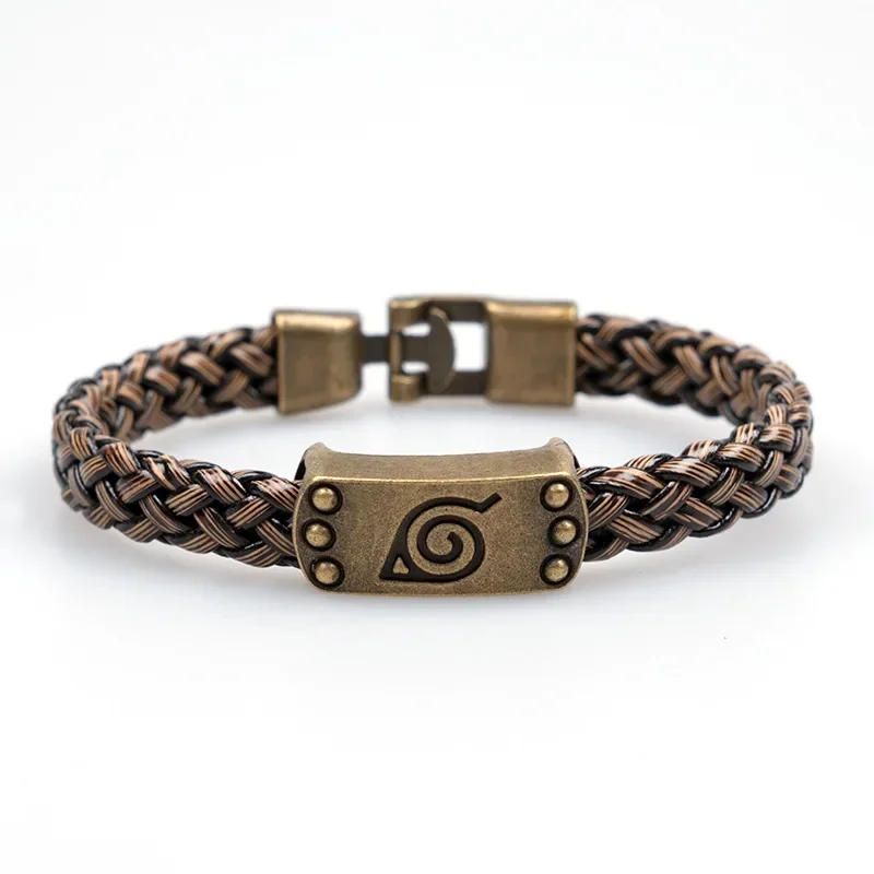 Handcrafted Retro-Style Leaf Design Leather Bracelet Inspired by Japanese Anime
