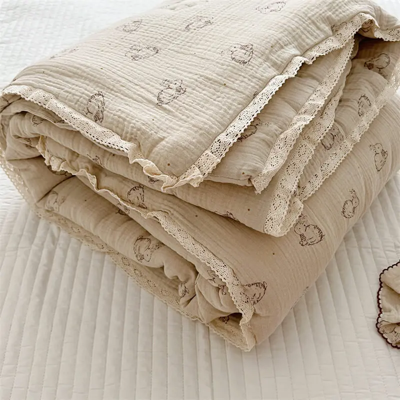 Cotton Muslin Baby Quilt Floral Blanket Crib Bunny