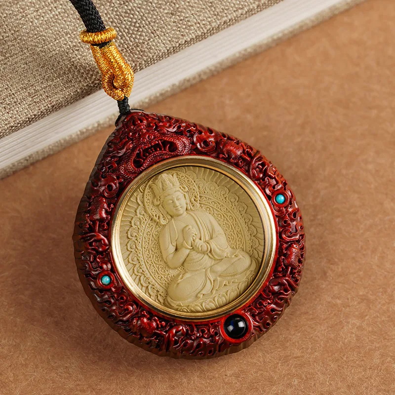 

Benmingfo Pendant Red Sandalwood Zodiac Guardian Pendant Figurine Crafts Guanyin Solid Wood Carving Feng Shui Home Decoration