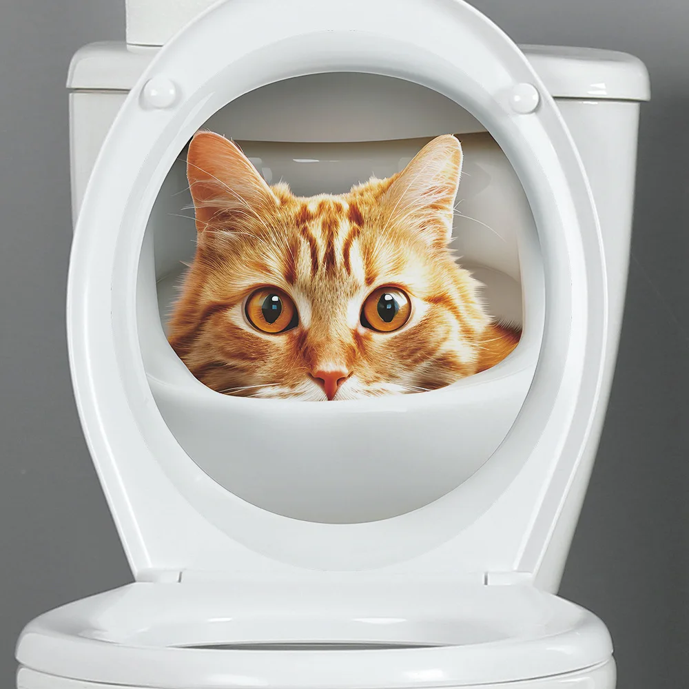 1PCS New Cartoon Cute Cat Toilet Post Bathroom Bathroom Beautifying Decorative Wall Stickers Self-adhesive PVC Material