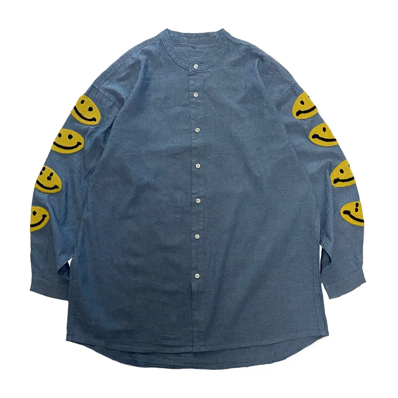 

2024 spring/autumn Japanese heavy industry smiling face embroidered loose denim shirt jacket Couple Tops Streetwear