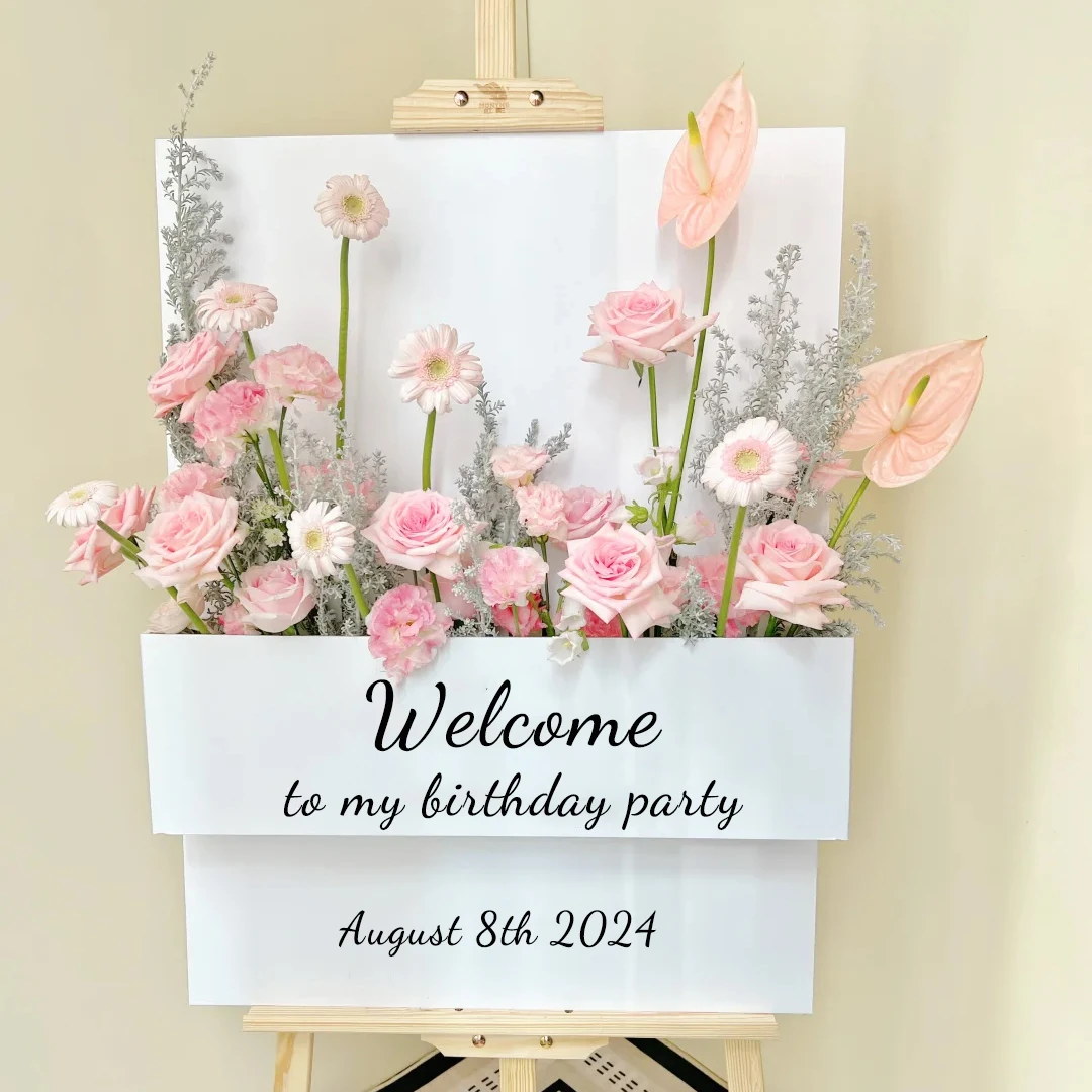 Benutzerdefinierte Hochzeit Blumenkasten Willkommensschild Schaumstoffbrett Blumen Hochzeit Willkommensschild für Hochzeit Babyparty Geburtstag Party Dekor