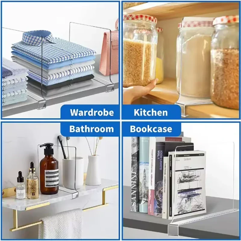 1/2/4pcs-Transparent Closet Shelf for Wardrobe Organizer Cloth Divider Cupboard Bookcase Divider Baffle