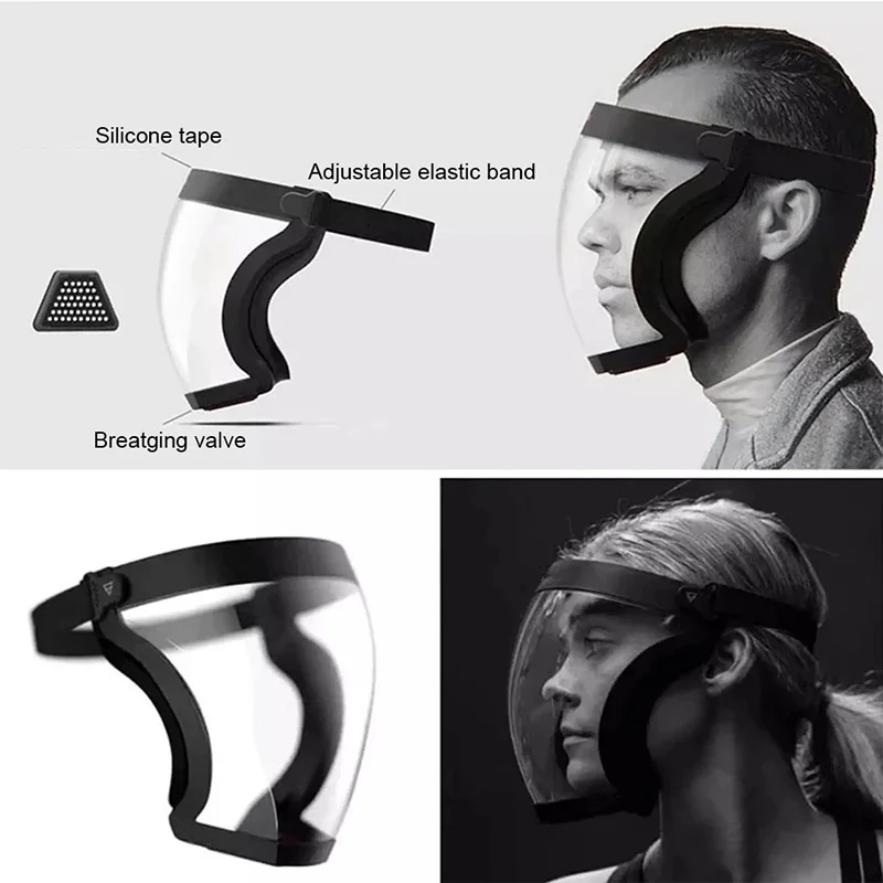 Transparent Safety Full Face Shield, Oil Splash, Windproof, Environmentally Friendly, Washable, Purifying, Breathing Health Mask