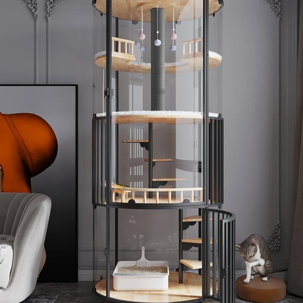 

Домашняя панорамная вилла для кошек роскошный шкаф для кошек из массива дерева стеклянный пояс для кошек