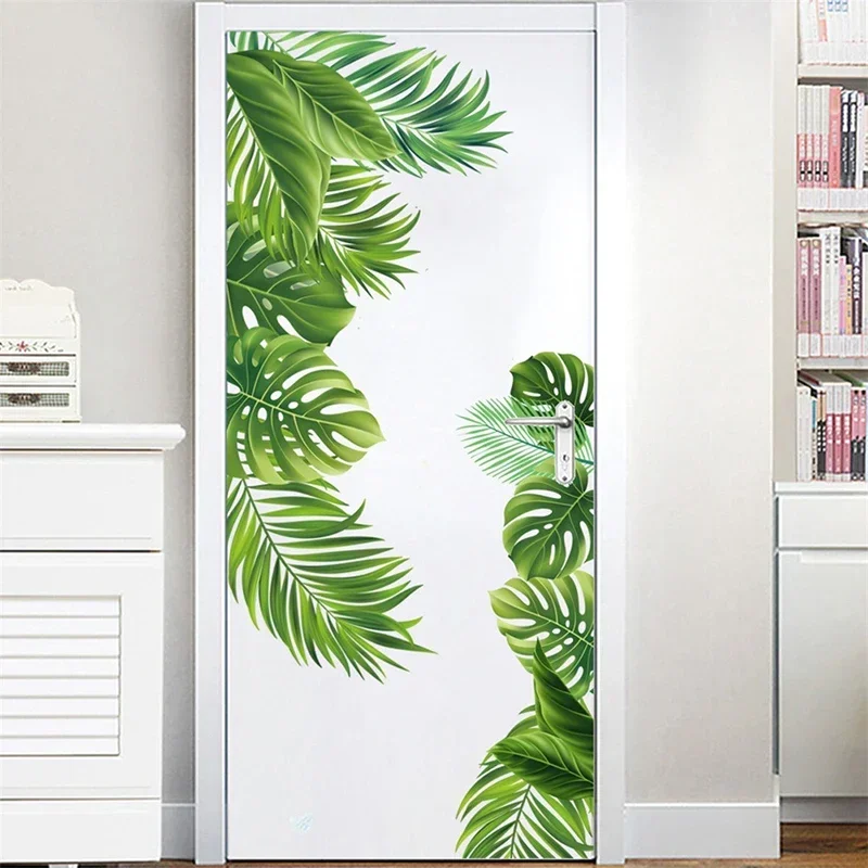 Nordic Green Leaf Wall Stickers PVC Green Tropical Leaf Plant Decal Art Mural Self-adhesive Background Wall Decorative Painting