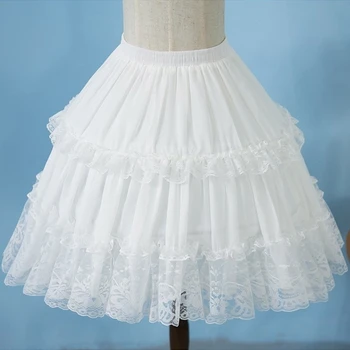 Womens Elastic Waist 2 Hoop Petticoat Ruffle Lace Short Half Slip Underskirt 1