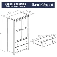 Shaker 2Door Wardrobe,Solid Wood with Walnut Finish and Made of100% solid wood forbedroom living room wardrobescloset organizer 2