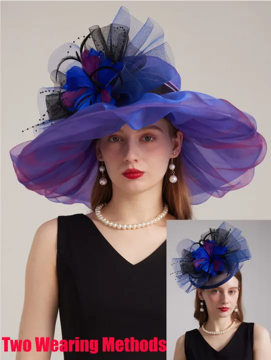FS 2024 Purple Organza Carnival Cap Kentucky Derby Hats For  display picture 3