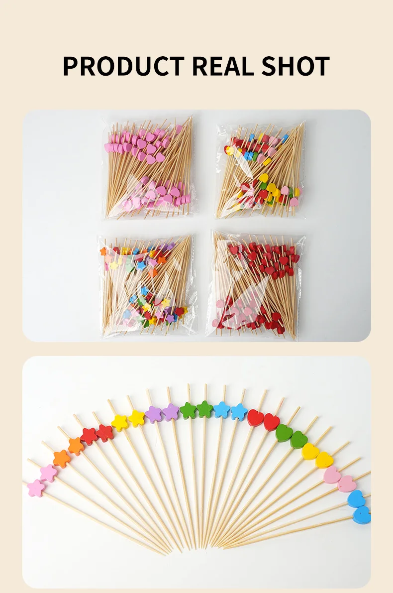 100 Stück Einweg-Bambusstäbchen mit Perlen-Cocktailstäbchen, Buffet-Obstgabeln für Hochzeit, Geburtstag, Party, Dekoration, Küchenutensilien – Detail 10