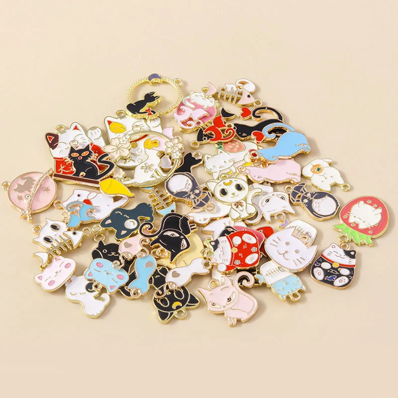 Mixed 5/20pcs Cute Enamel Cat Charms Cartoon Animal Cats Pendants for DIY Earring Necklace Jewelry Making Accessories