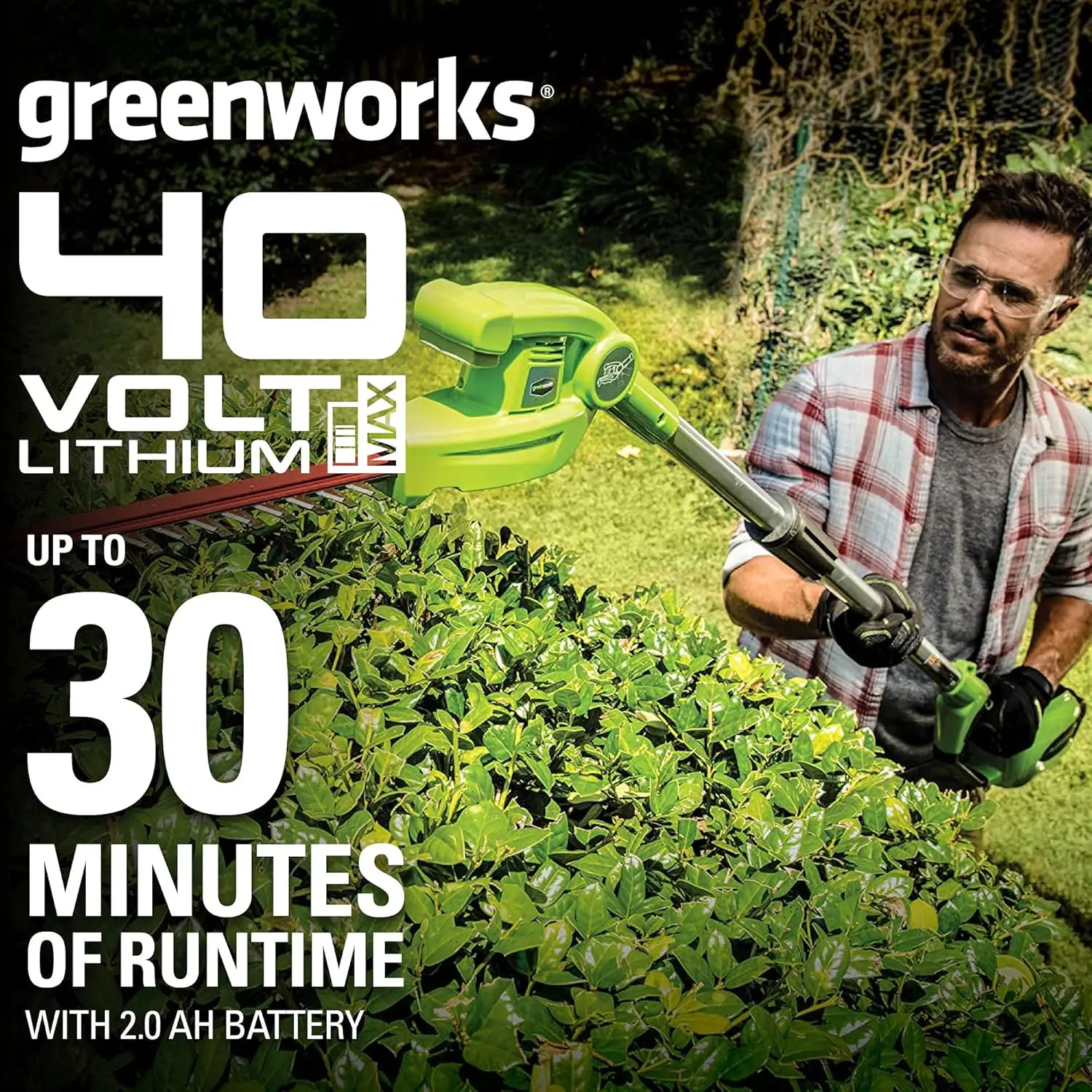 40V 20 Cordless Pole Hedge Trimmer 2.0Ah Battery and Charger Included 20-inch Steel dual action blade 9.2 Pounds