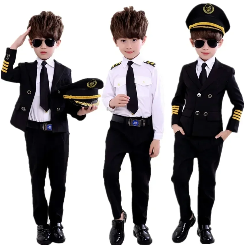 

Children's Day Pilot Uniform Stewardess Cosplay Halloween Costumes for Kids Disguise Girl Boy Captain Aircraft Fancy Clothing