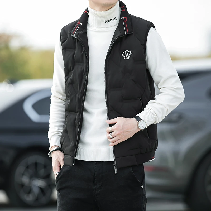 Men's Warm Down Vest Vertical Collar Warm Windproof Fashion Simple Design Loose Version Comfortable Fabric Skin-friendly Coats