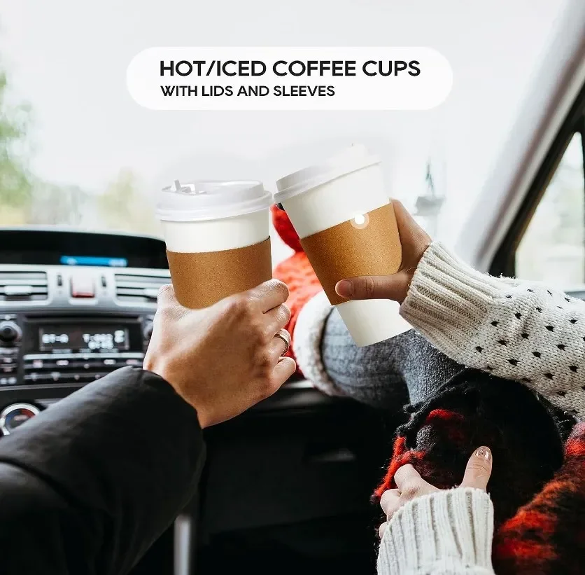 50 Ct. 16 Oz. ( 450ml ) Eco Friendly White Paper Hot Tea Coffee Cups  Disposable With Lids - AliExpress