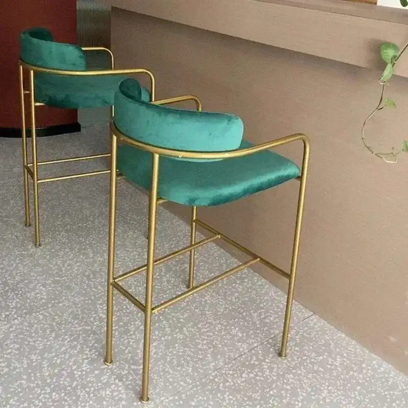 Nordic Wrought Iron Bar Chairs Kitchen Furniture Modern Minimalist High Bar Stool Creative Designer Cafe Back Armrest Chair