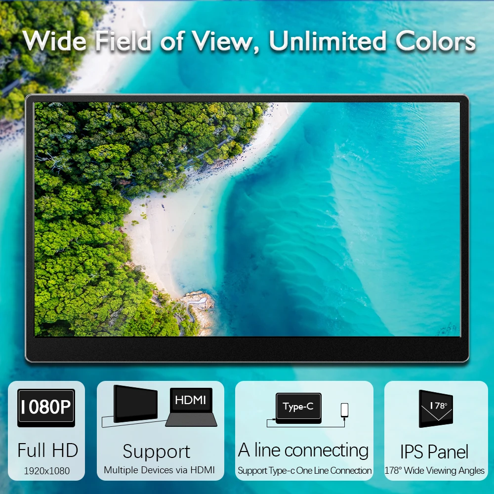Bimawen ޴  FHD USB-C Ʈ , HDMI ǻ ÷, HDR IPS Ʈ PC  PS4 Xbox ġ, 16 ġ, 1080P
