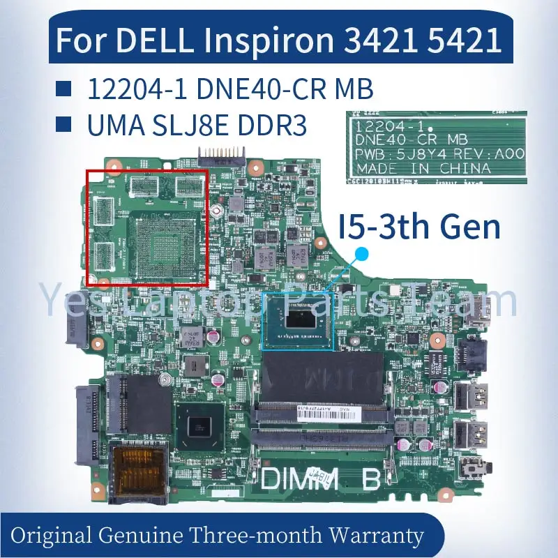 Placa-mãe do Portátil para Dell Inspiron 14r 3421 5421 Dne40-cr 0606r4 07gddc 0ptnpf 0jk9fm 0chxvj 0825r3 122041