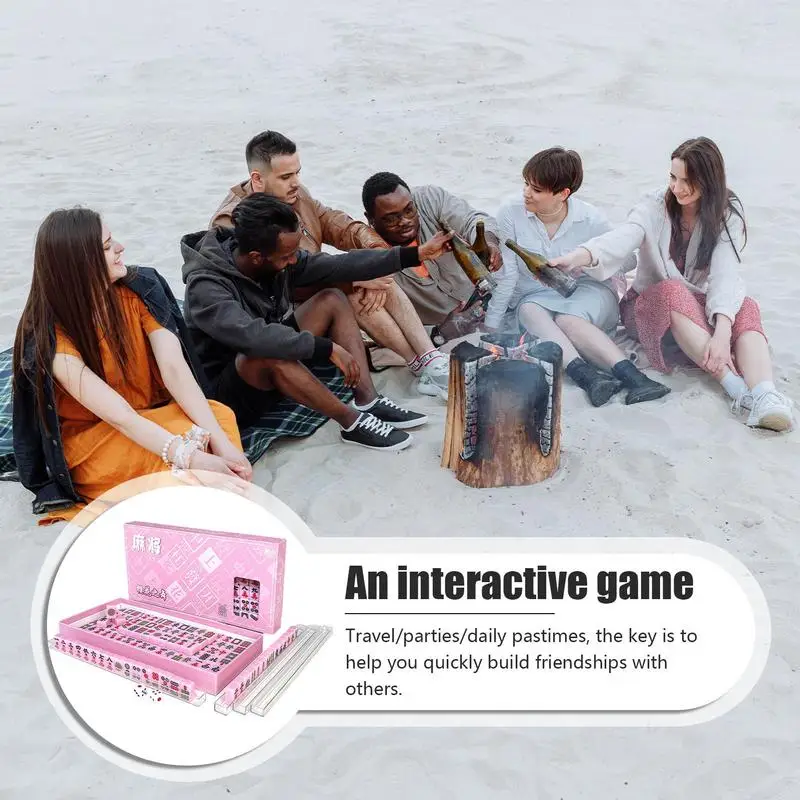 Small Mahjong Set Portable Mahjong Board Games For Adults Traditional Chinese Mahjong Tiles Outdoor Dormitory Travel Game 2
