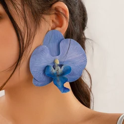 Elegant Pink Butterfly Orchid Pendant Earrings - Statement Flower Jewelry (Blue)