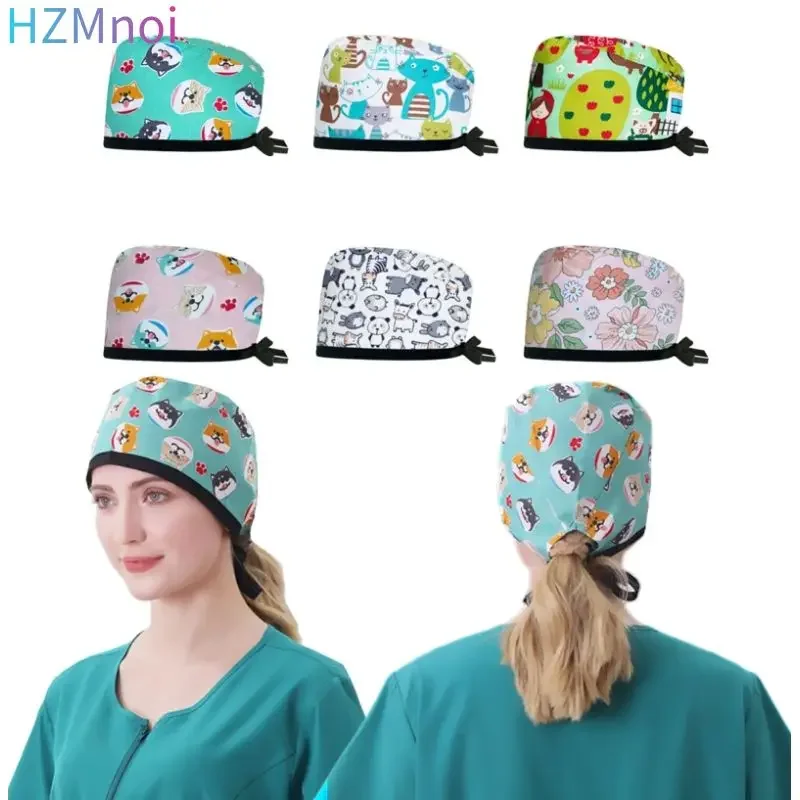 

Doctor Operating Room Pattern Printed Skeleton Nursing Head Cap Lab Scrub Pet Hospital Surgical Hat Unisex Dentist Scrub 2023