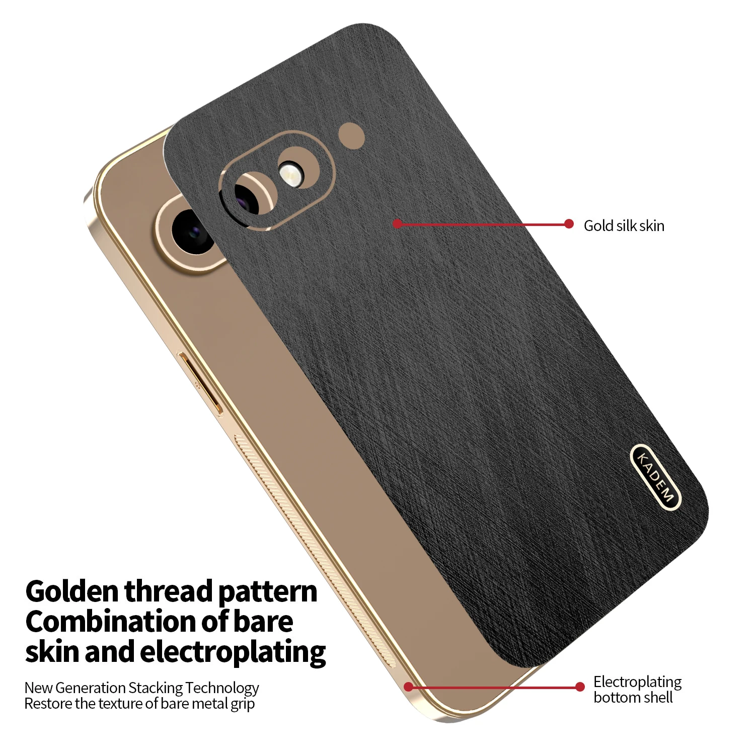 Luxury Gold Silk Texture Leather-Plated Shockproof Case