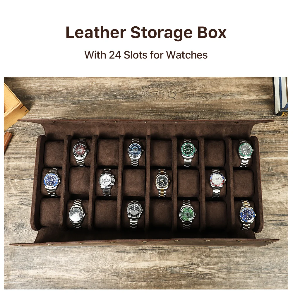 Large Display Box 24 Slots Wrist Watch Holder Storage Organizer Retro Leather Watch Jewelry Case For Lover