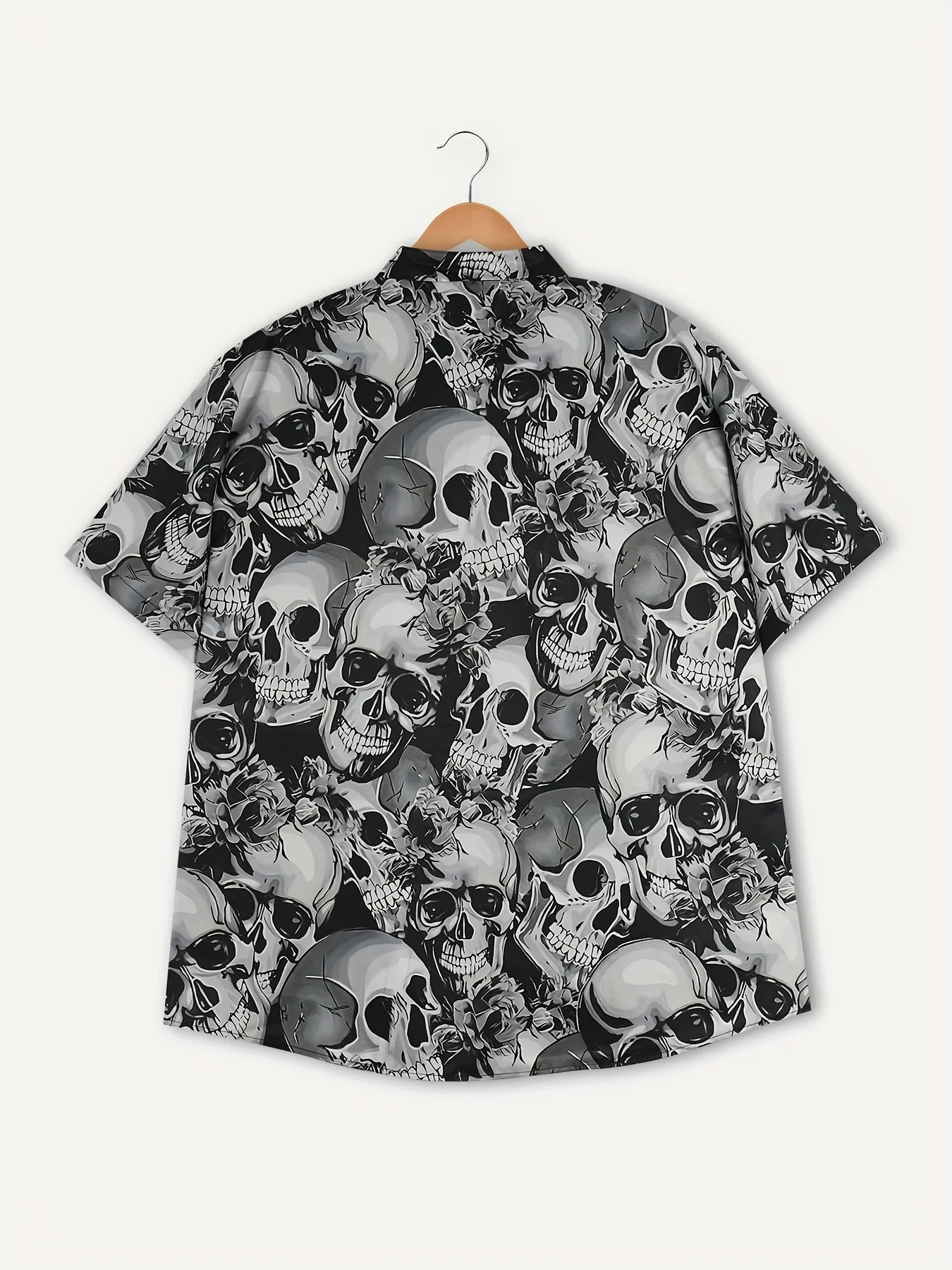 Skull Print Men's Large Size Lapel Shirt Summer Fashion Street Hip Hop Trend Tops Men's Shirt Oversized T-shirt 3