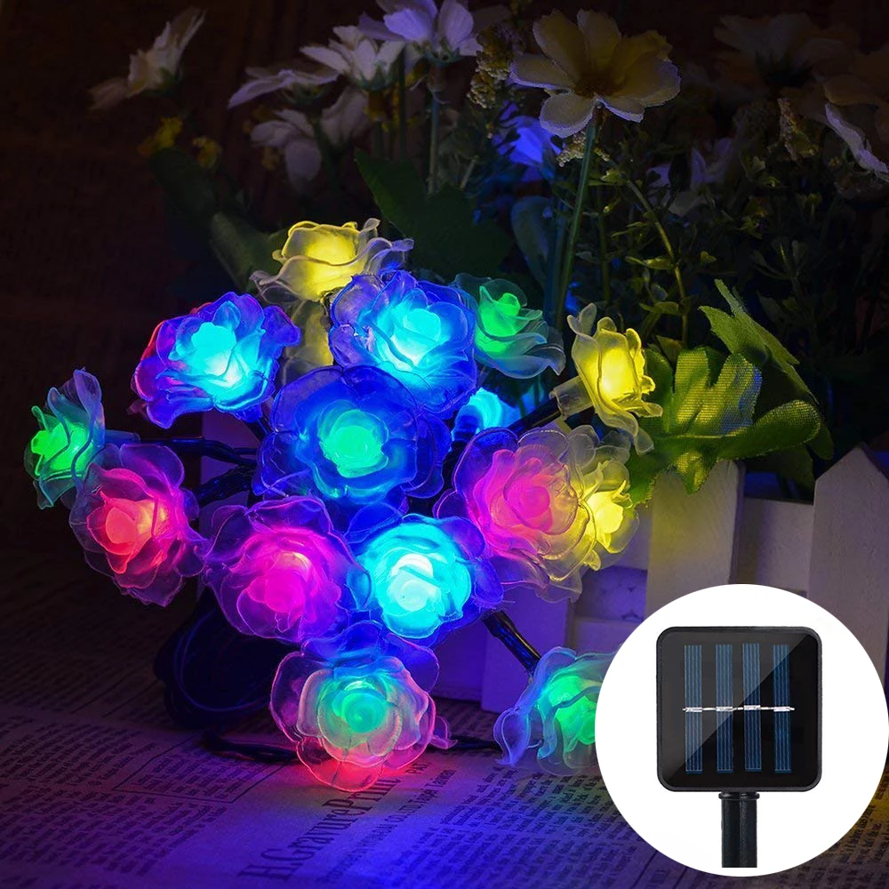 Solar String Lights 20/30/50 LED Rose Flower  Powered Fairy Garland Lighting for Garden Home Landscape Holiday Decoration