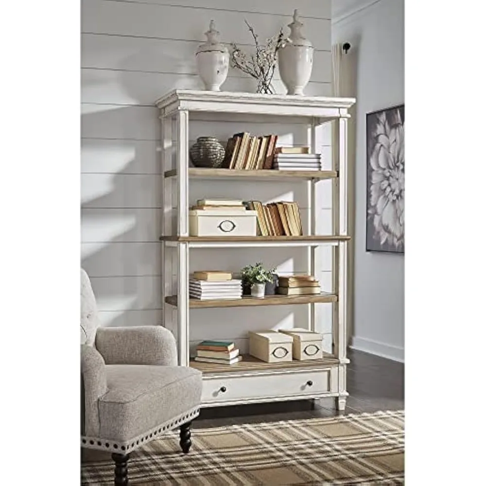 Stylish French Country Realyn Bookcase - 75" in Height, Chipped White Finish, and a Drawer for Added Storage 2