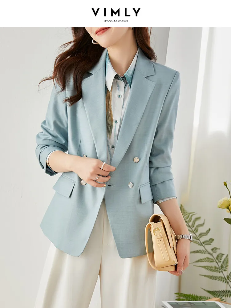 Vimly Office Ladies Business Work Suit Jacket for Women 2023 Spring Summer Fashion Double Breasted Slim Waist Casual Blazers