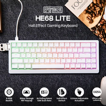EPOMAKER HE68 Lite 65% Layout Tray-Mounted Wired Hall Effect NKRO Magnetic Keyboard DKS SOCD 8kHZ Polling Adjustable Actuation 2
