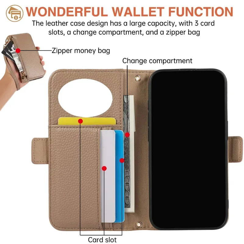 Sleek Leather Crossbody Wallet with Card Holder and Phone Case