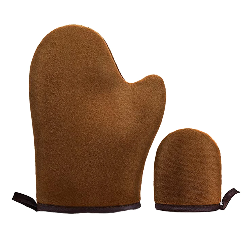 Sunscreen Gloves Self-Tanning Gloves Applicator 2-Pack Sunless Tanning Gloves Thumb Velvet Double Sided Reusable Tanning