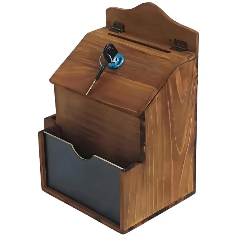 Geschlossener Briefkasten aus Holz mit herausnehmbarer Schreibtafel, 3 Ablagefächern, 50 leere Blätter für die Feedback-Sammlung – Detail 1