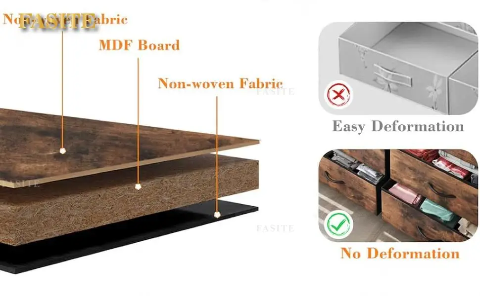 Description Picture 5 of item11 Drawers Dresser for Bedroom, Wide Dressers & Chests of Drawers with Wood Top, Fabric Storage Dresser TV Stand for Bedroom