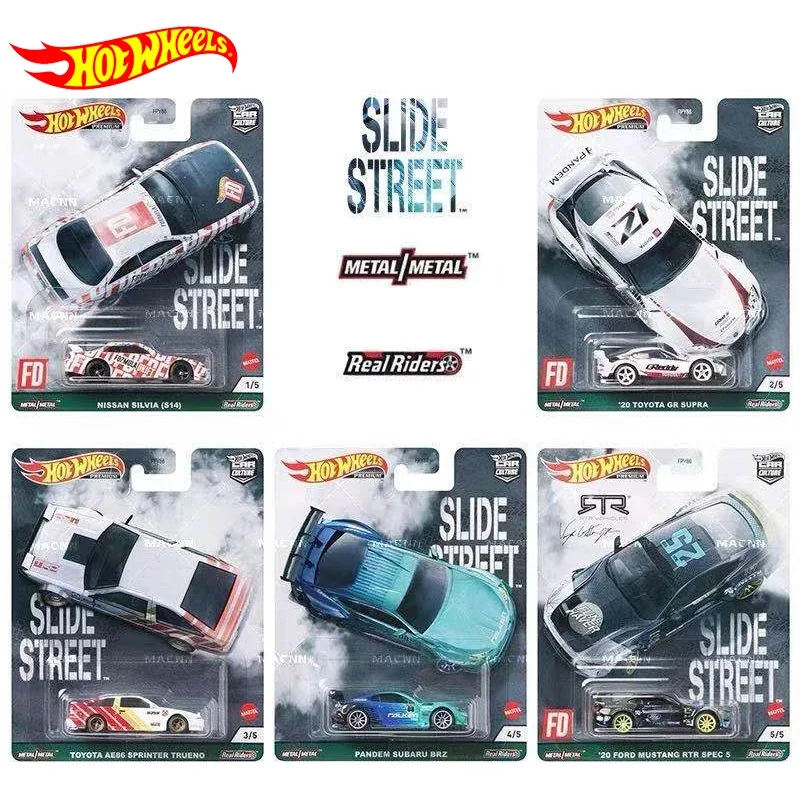 Original Hot Wheels Premium Car Culture SLIDE STREET Dircast 1/64 TOYOTA AE86 SUBARU FORD MUSTANG Boys Toys for Children Gift original hot wheels premium car culture roin run diecast 1 64 voiture mazda pandem subaru impreza kid boy toys for children gift