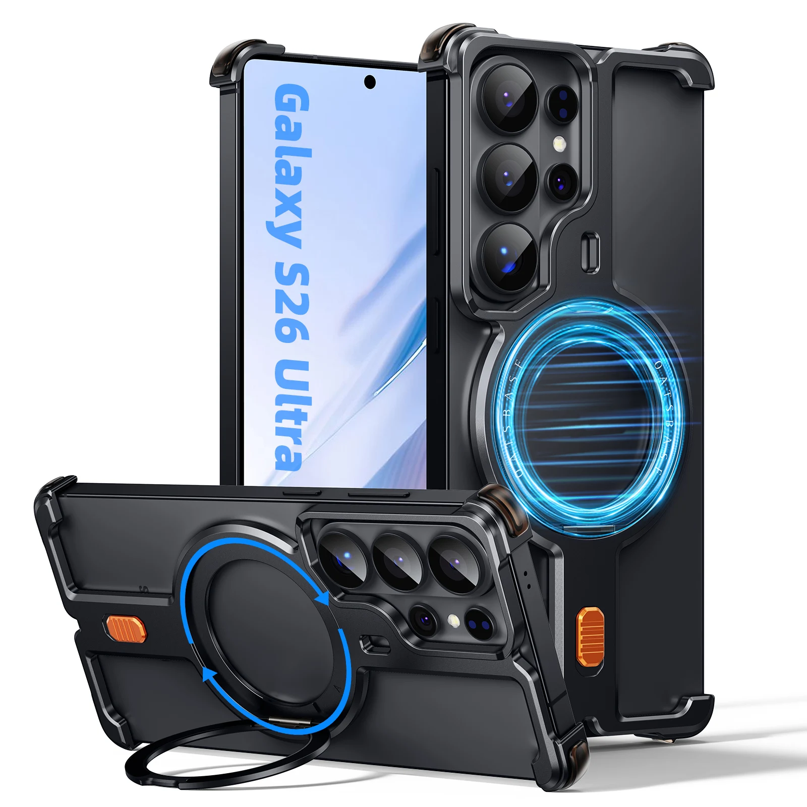 Eary Metal Frameless Shockproof Phone Case with 360° Rotatable Magnetic Kickstand