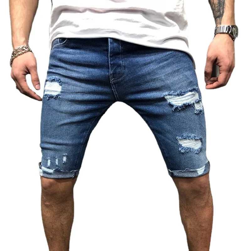 

908 Europe and The United States New Denim Pants with Holes, Slim and Slim Men's Shorts