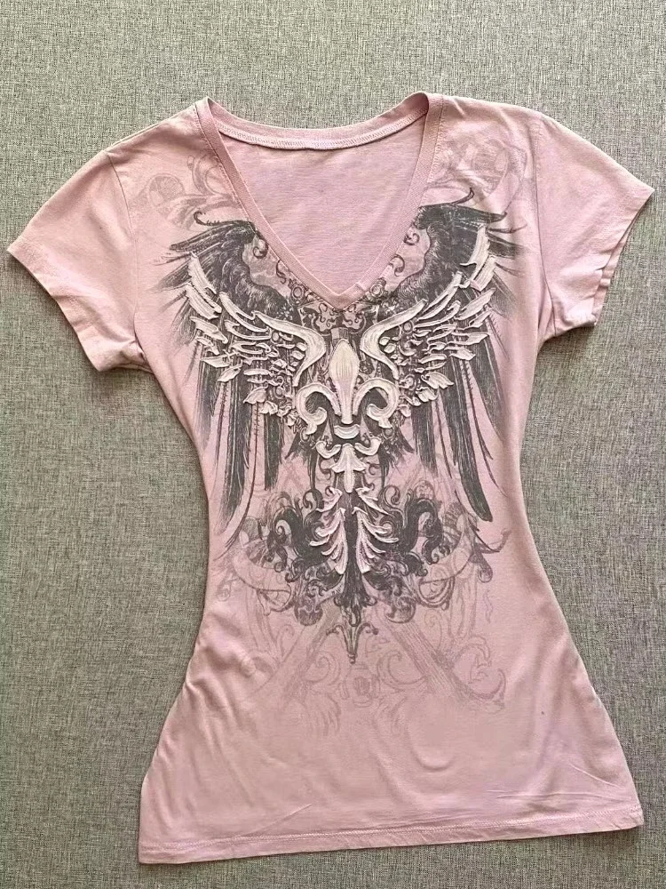 HOUZHOU Y2k Harajuku Graphic Women T-shirts Vintage Pink Gothic Printed Tshirts Short Sleeve Tees American Retro 2000s Aesthetic 5