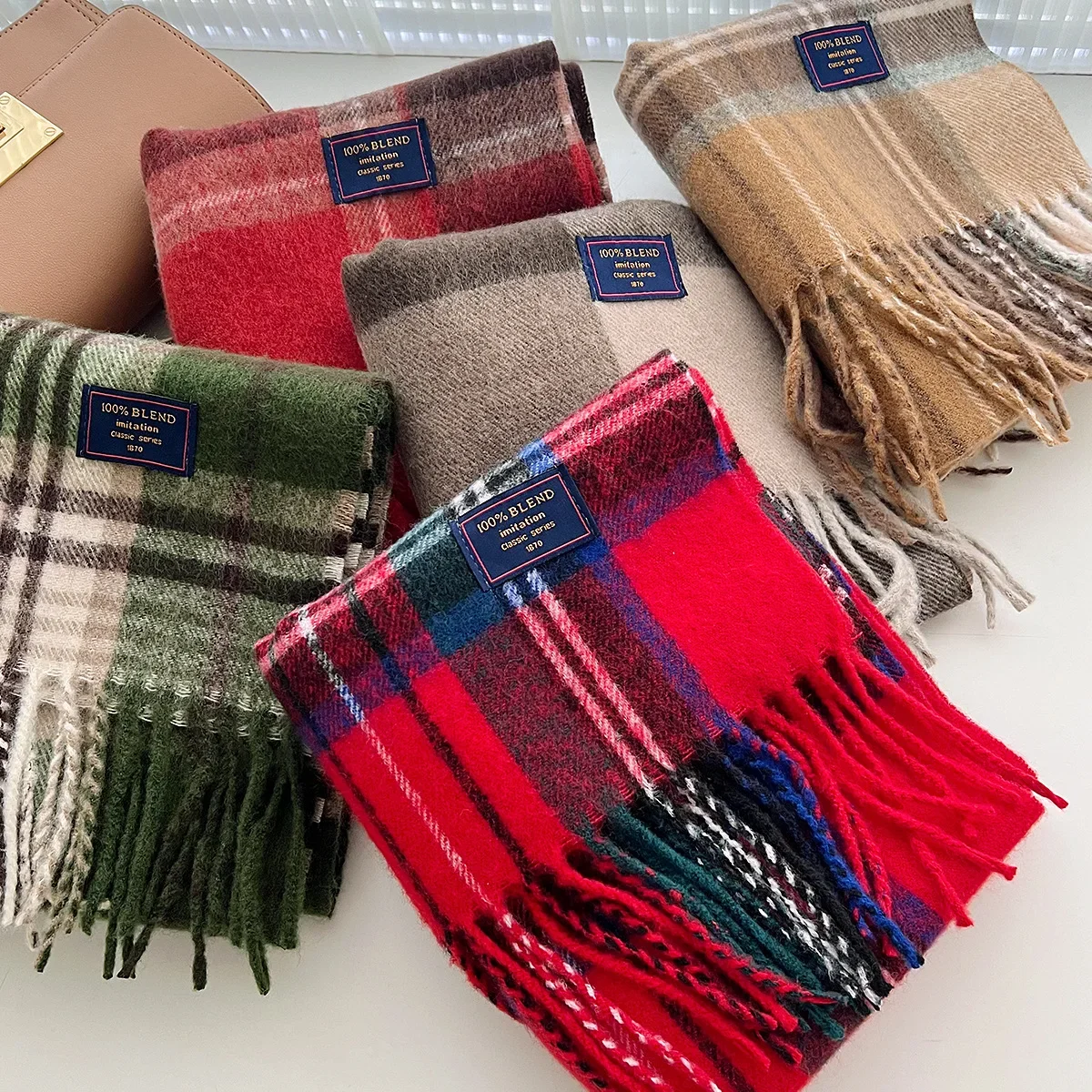 Chic Design Soft Warm Women Scarf Autumn Winter Classic British Imitation Cashmere Muffler Men Plaid Thermal Tassel Shawl Couple - Image 4