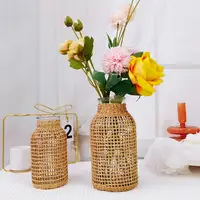 Handmade Straw Woven Flower Vase Anti-broken Japanese Style Glass Vase Plant Pot Table Decoration Scene Layout Prop 2