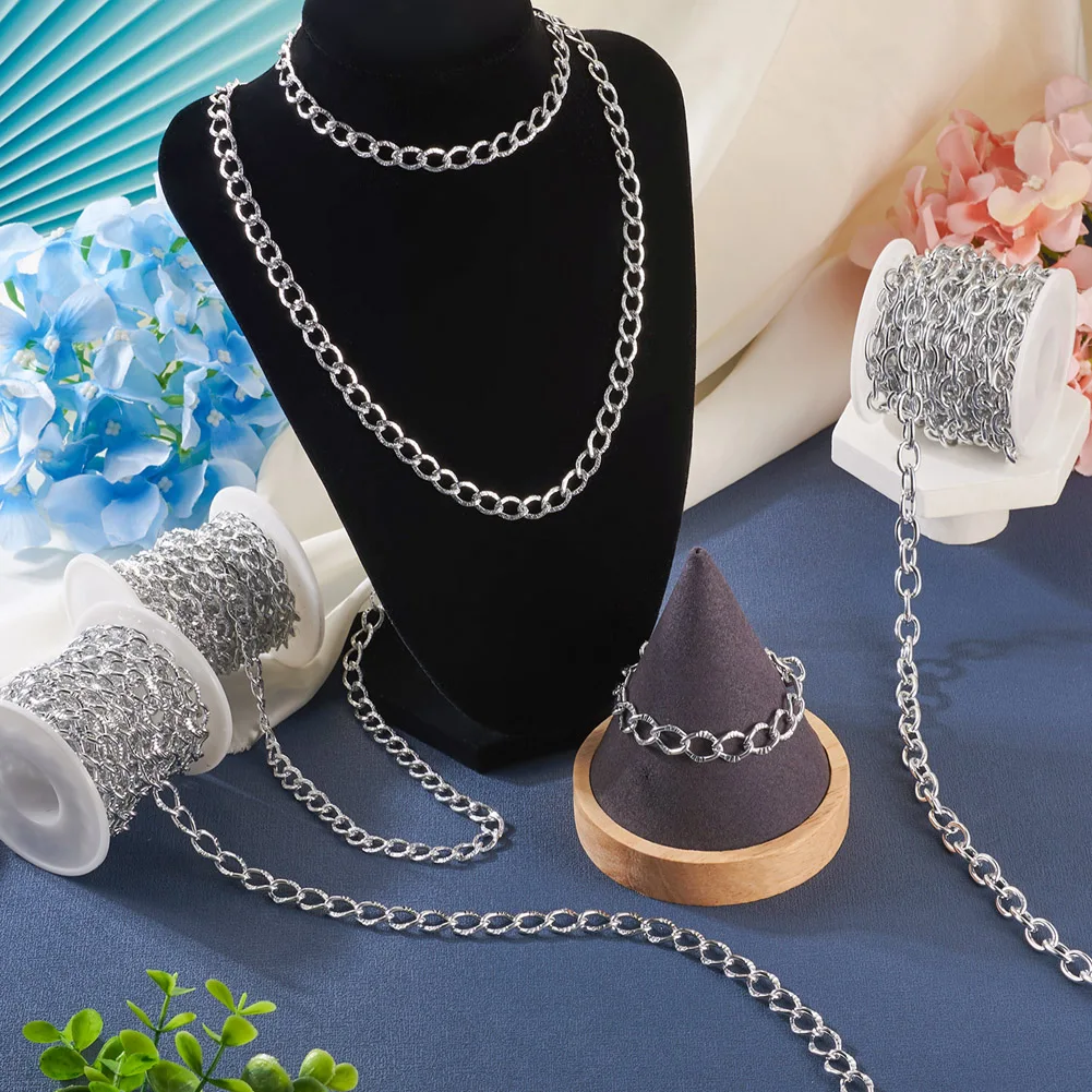 13M 3 Style Aluminium Cable Chains Textured Curb Chains Silver Color Unwelded Link for DIY Bracelet Necklace Jewelry Making